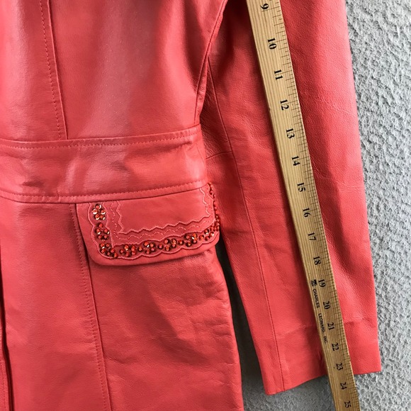 Vintage Metrostyle Genuine Leather Coral Beaded Collar Button Front Jacket S - Picture 6 of 10